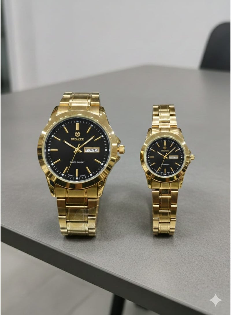 SMAKER Luxury Couple Watch Set - Men's and Women's Wristwatches with Day and Date Indicator, Water Resistant, Classic Stainless Steel Design - Image 2